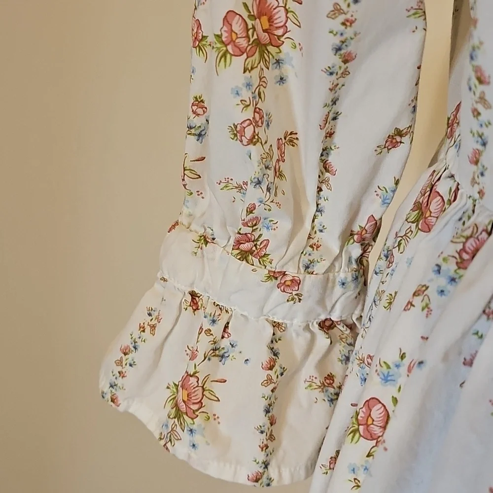 Forever 21 White Floral Cottagecore Milk Maid Midi Dress w/ Slit Size Small - Picture 7 of 10